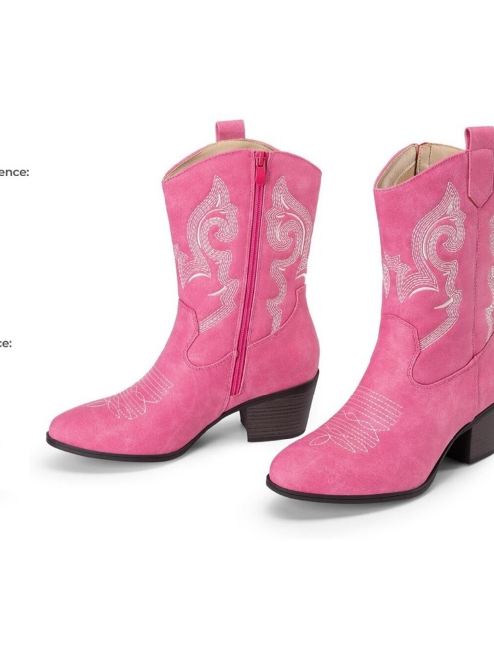Women Pink Suede leather Embroidered Country Heel Pointed Toe Cowgirl Boots - Picture 3 of 8